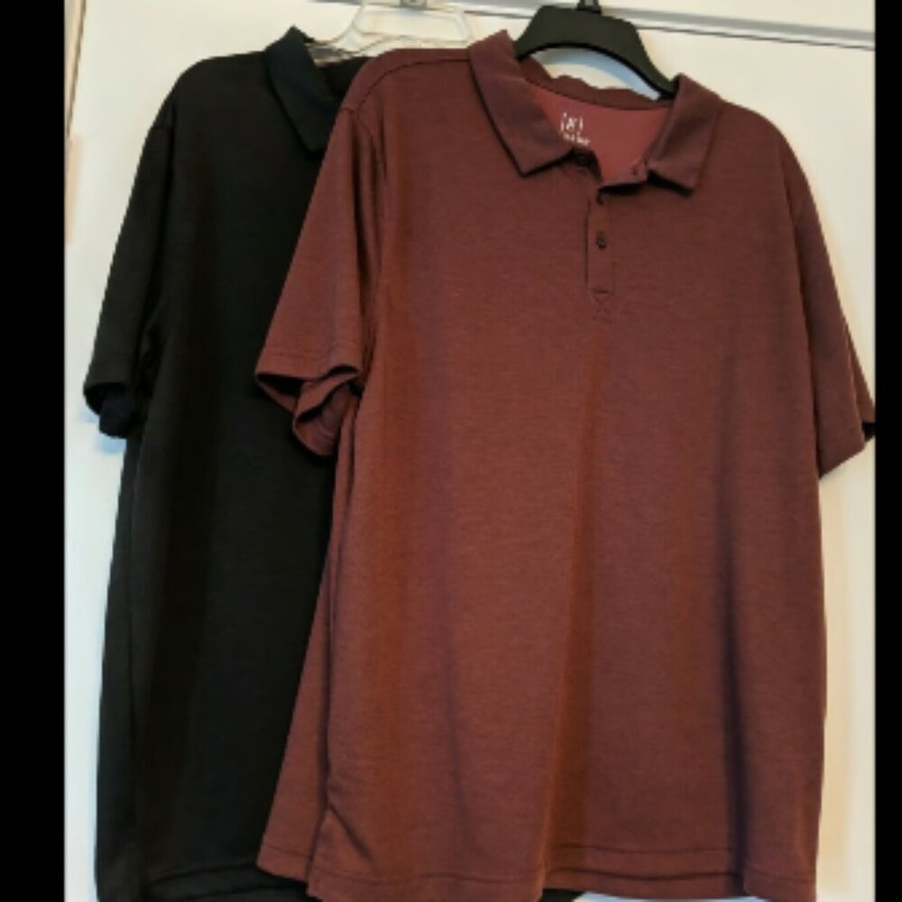Two George Men's Polo Shirts Large Black and Maroon Silky Short Sleeve